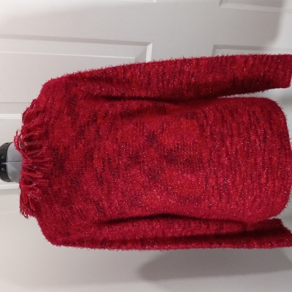 Womens Sz S Red Sparkley ,fringy Cardigan - Picture 5 of 6
